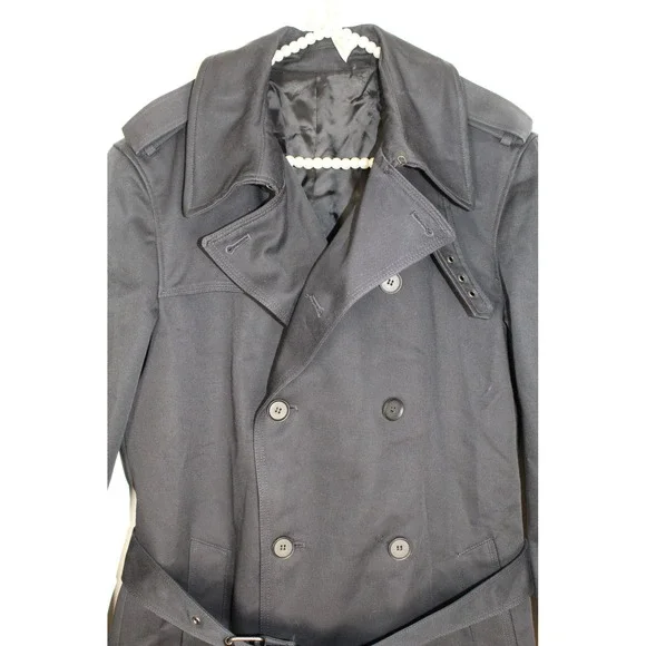 NWT The Kooples Men's Black Double Brested Gabardine Trench‎ Coat Size M/L